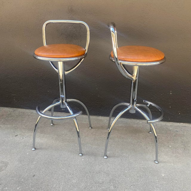 1990s Set of 4 Vintage Chrome Barstools For Sale - Image 10 of 11