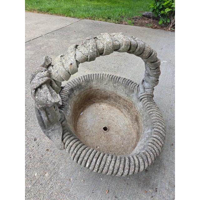Sculpture Materials Vintage Cement Garden Planter Basket For Sale - Image 7 of 13