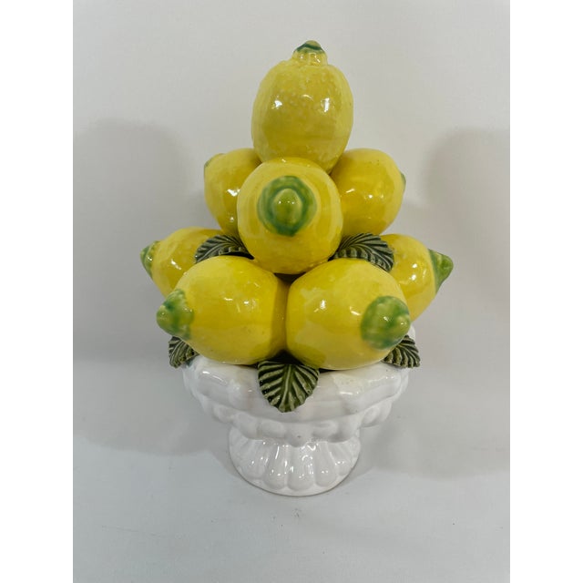 Vintage Majolica Lemon Topiary on Pedestal Bowl From Portugal For Sale - Image 4 of 16