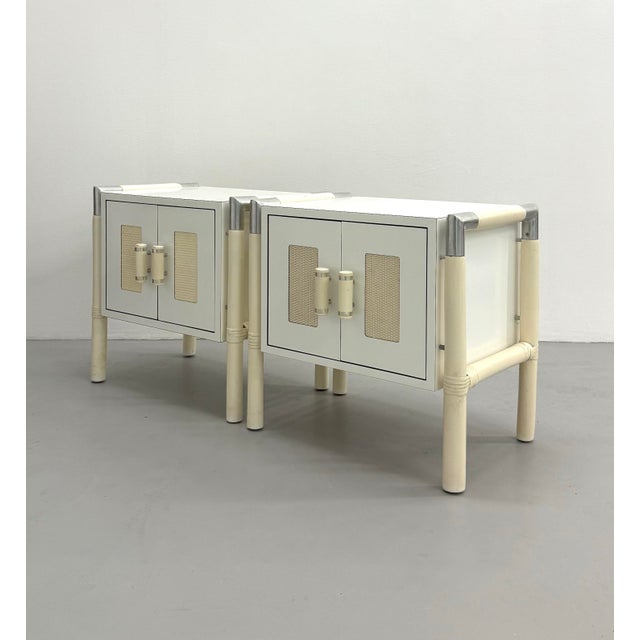 Mid 20th Century Vintage Postmodern Faux Bamboo & Cane Bedside Tables – Pair For Sale - Image 5 of 6