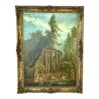 "The Bathing Pool" After Hubert Robert, Oil on Canvas Painting, Framed For Sale