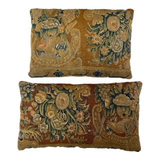 18th Century Brussels Wool Tapestry Fragment Pillows - A Pair - For Sale