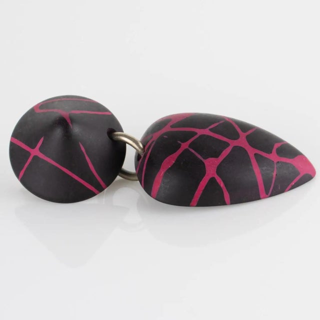 Black Marc Labat Paris Geometric Pink and Black Resin Clip Earrings For Sale - Image 8 of 9