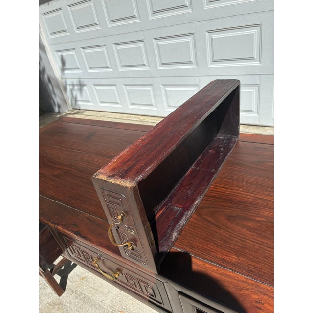Vintage Chinese Ming Style Solid Rosewood Scholar Desk / Console Table – Five Drawer For Sale - Image 16 of 17