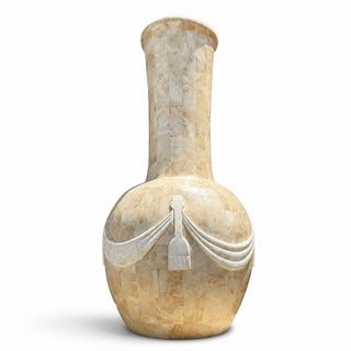 Vintage Tessellated Stone Vase With Ribbons For Sale