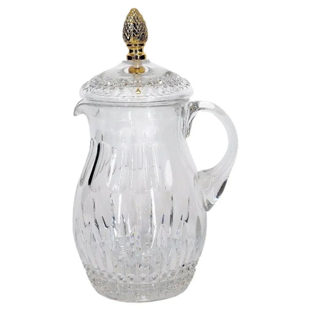 French Cut Crystal / Brass Finial Water Pitcher For Sale - Image 10 of 10