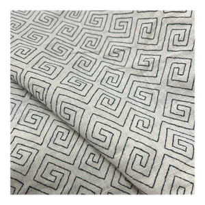 0.8 Yard Kravet Niagra Indigo Greek Key Geometric Thom Filicia Linen Cotton Ivory Cream Navy Blue Drapery Fabric