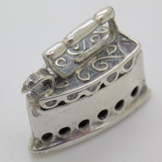 1980s Vintage Italian Handmade Genuine Sterling Silver 925 Old Fabric Iron Dollhouse Miniature For Sale - Image 5 of 10