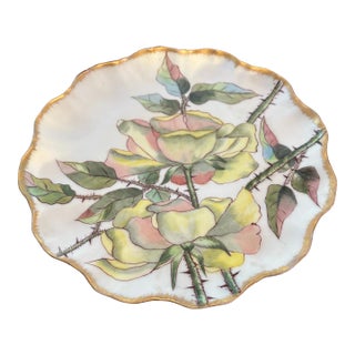 Antique Limoges Hand Painted Rose Plate With Rose Petal Rim For Sale