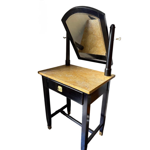 Viennese Art Deco Dressing Table with Beige Marble Top and Adjustable Mirror, 1940s For Sale - Image 4 of 11