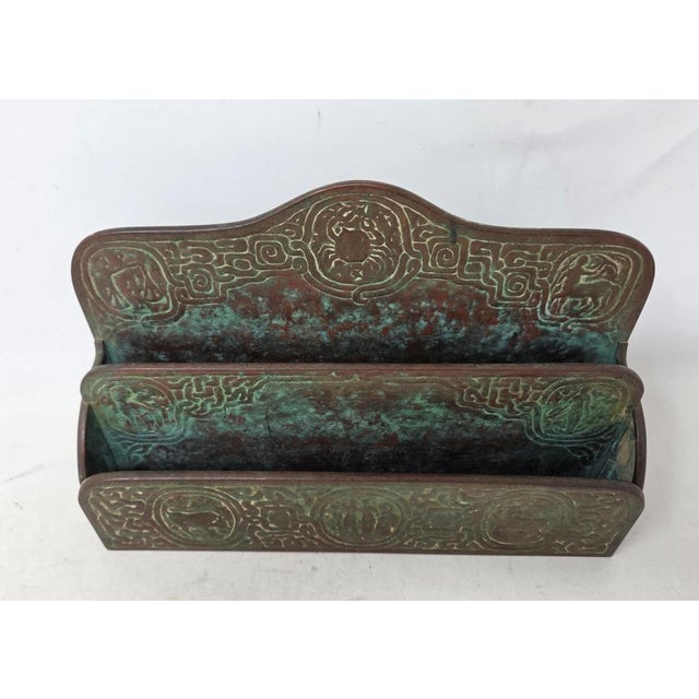 Antique Tiffany Studios New York Bronze Zodiac Letter Rack - 2 Tier Holder - 418 For Sale - Image 4 of 18