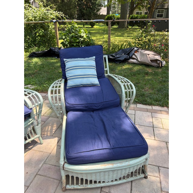 Beautiful vintage Flicks Reed outdoor patio set featuring six coordinating pieces crafted from the brand’s signature high...