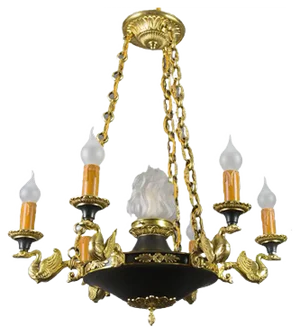 French Empire Style Bronze, Brass and Glass Chandelier, 1920s
