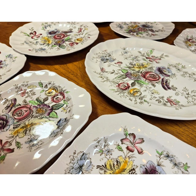 Vintage Set of Spring Flowers Ironstone Plates - Set of 8 | Chairish