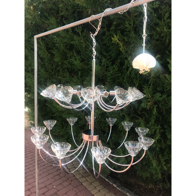 Large Glass and Chrome Chandelier For Sale - Image 10 of 18