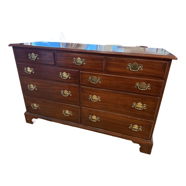 Henkel-Harris 54” Wild Black Cherry 9 Drawer Dresser (Manufactured July 13,1977) For Sale