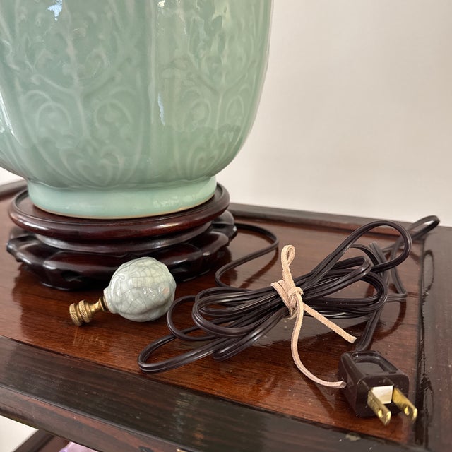 Vintage Asian Celadon Porcelain Table Lamp For Sale - Image 10 of 11