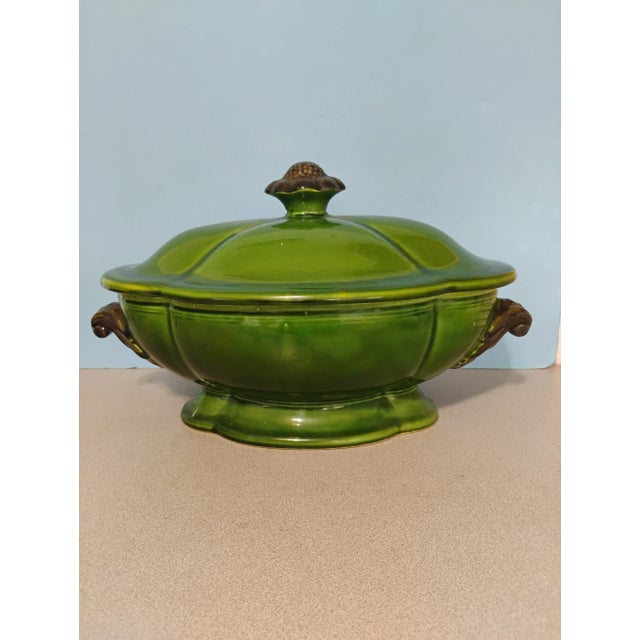 Vintage 1980s Romancing Provence Large green tureen/casserole. Beautiful piece hand made in France, measures 19" long, 10"...