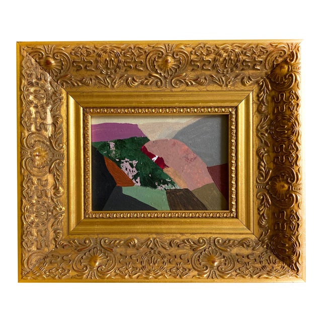 "Hills in Shadow" Original Mixed Media by Jessalin Beutler With Vintage Frame For Sale