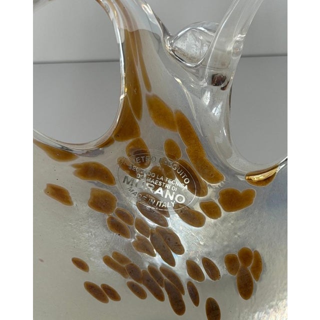 Murano Vintage Murano Italian Art Glass Freeform Centerpiece Bowl Amber Gold Flecks 13” Hand Blown For Sale - Image 4 of 12