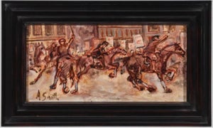 Arthur Smith, Street Riot Oil Painting Mounted Police WPA artist Social Justice Americana Art