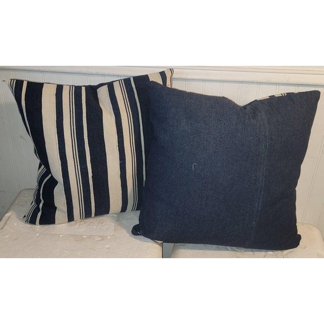 Late 19th Century Blue and White Striped Linen Pillows For Sale - Image 5 of 5