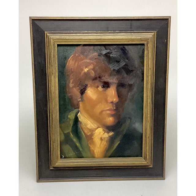 Framed Portrait of Young Man Gentleman Signed Oil on Canvas Overall, size 13 1/4 inches wide by 16 1/2 inches tall it is...