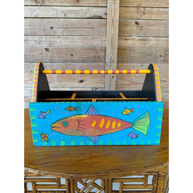 Wood Vintage Coastal Hand-Painted Wood Fish Caddy For Sale - Image 7 of 11
