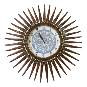 1980s Italian Wood Wall Swacth Clock Handcrafted From Tuscania
