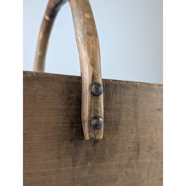 Antique Wabi-Sabi Wooden Log Basket with Wrought Iron Fittings For Sale - Image 16 of 18