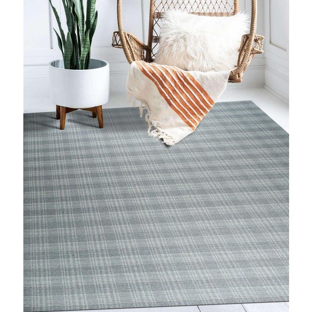 2020s 9x12 Gray Flat Weave Wool Subtle Plaid Geometric Modern Carpet Rug For Sale - Image 5 of 7