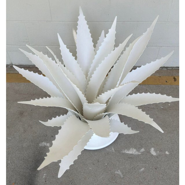 Currey & Company Currey & Company Modern White Meta Agave Sculptures Pair For Sale - Image 4 of 6
