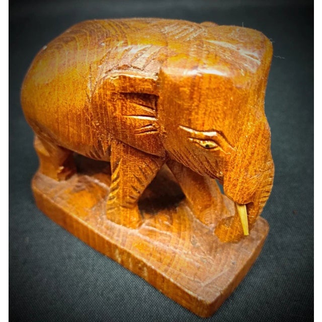 Rustic Vintage Rustic Artisan Craft Hand-Carved Wooden Elephant Figurine For Sale - Image 3 of 8