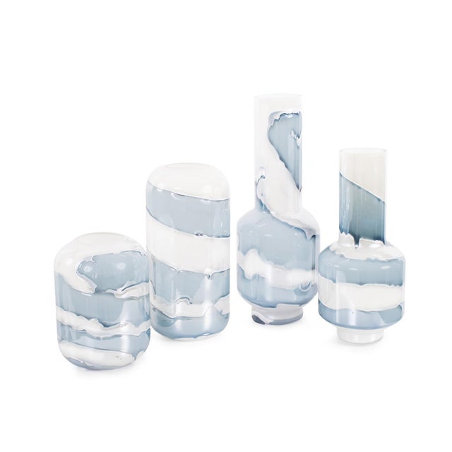 Glass Glacier Bay Layered Cylindrical Glass Bottle- Short For Sale - Image 7 of 10