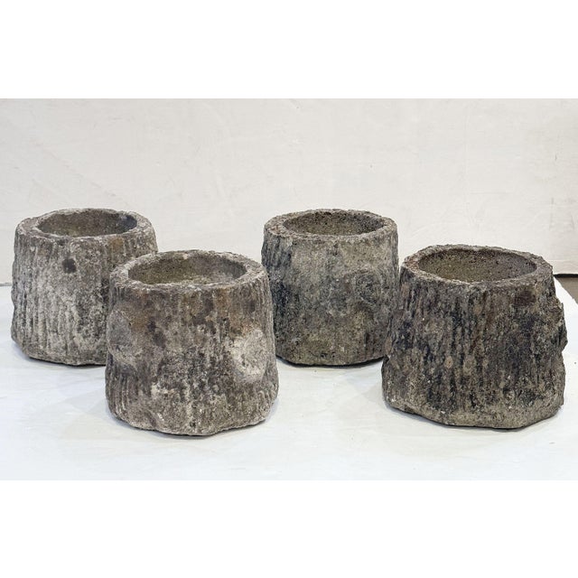 Gray Faux Bois Planter Urns or Garden Pots in Shape of Tree Trunk - Four Available For Sale - Image 8 of 11