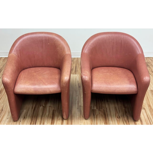 Vintage MCM Barrel Chairs in Blush Leather, a Pair For Sale - Image 4 of 11