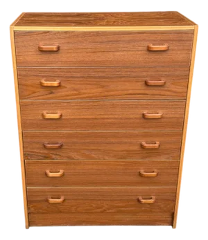 1960s Danish Modern Teak Six-Drawer Dresser, Maple-Tone Satin Finish
