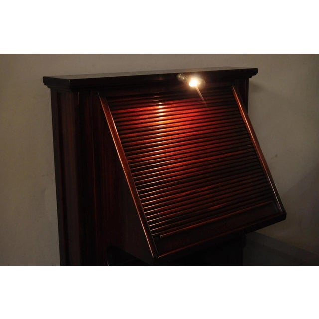 Art Deco Antique General Optical Mahogany Ophthalmic Cabinet Roll Top Medical Work Desk For Sale - Image 3 of 11