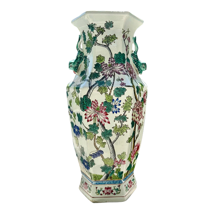 19th Century Chinese Qing Dynasty Famille Rose Hexagonal Vase With
