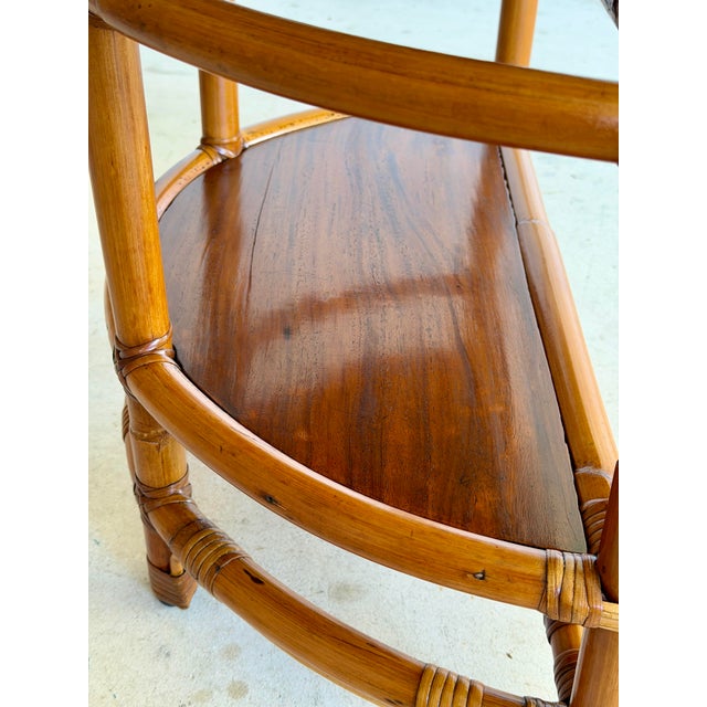 1940s Modernist Rattan & Mahogany Demilune Side Table by Rattanage For Sale In Naples, FL - Image 6 of 12