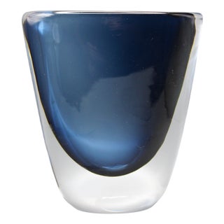 Midnight Blue Glass Vase by Nils Landberg for Orrefors, 1950s For Sale