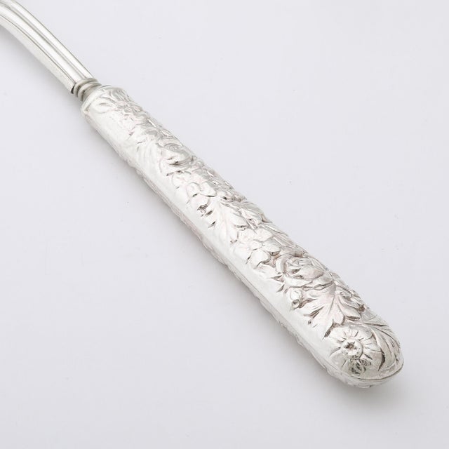 Neoclassical Sterling Silver Pierced Serving Spoon W/ Naturalist Relief Handle For Sale - Image 12 of 12