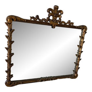1940 Antique Nurre Plume Crest Giltwood Mirror - Louis XVI Hollywood Regency Style For Sale
