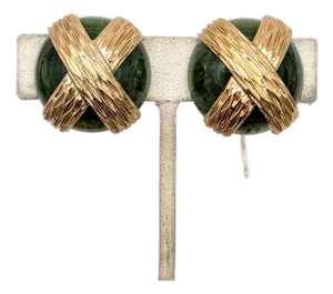 Vintage Signed Napier Round Domed Green X Clip Earrings, 1974