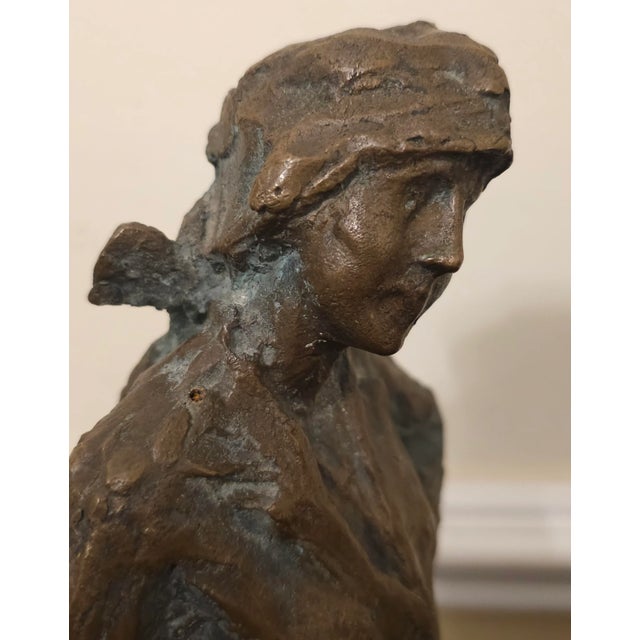 Metal 20th Century School Brutalist Bronze Sculpture of Standing Woman, Signed For Sale - Image 7 of 9