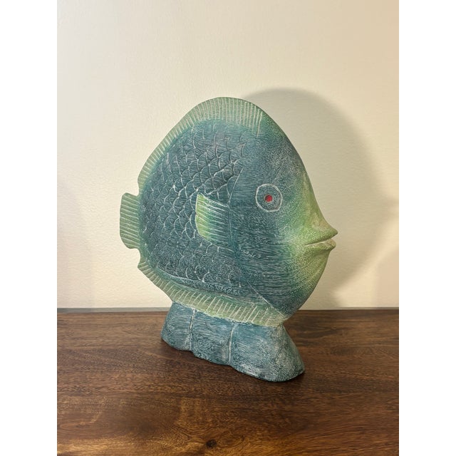 1990s Vintage Vibrant Hand Carved and Hand Painted Wooden Fish Sculpture For Sale - Image 5 of 6