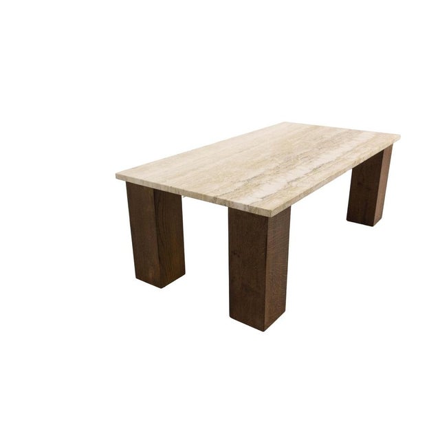 Mid-Century Modern French Travertine & Oak Coffee Table, 1960s For Sale - Image 6 of 11