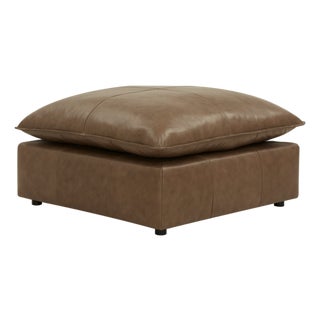 Cali Brown Performance Leather Ottoman For Sale