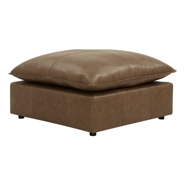 Cali Brown Performance Leather Ottoman For Sale