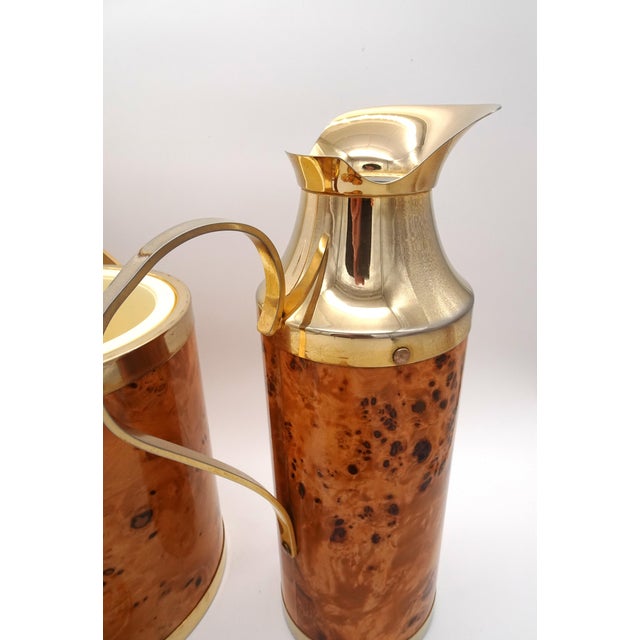 Brown Italian Walnut Serving Set Including Tray, Ice Bucket, Thermos and Coasters, 1970s, Set of 4 For Sale - Image 8 of 18